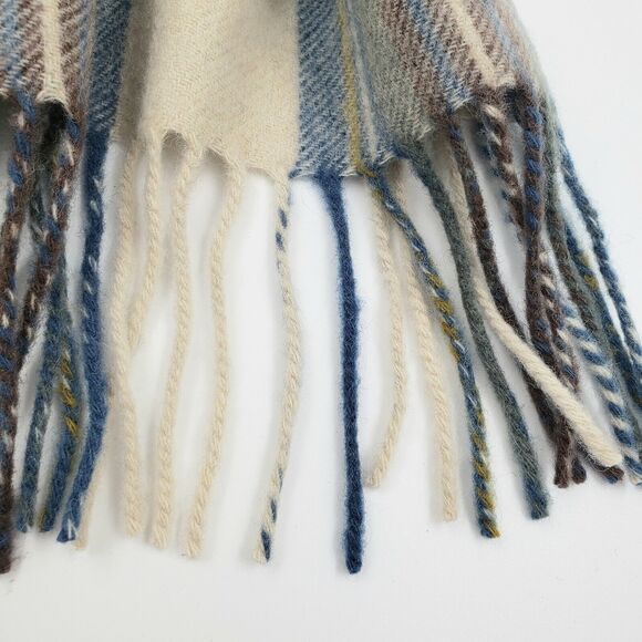 Pringle Weavers Wool Scarf Tartan Plaid Blue Ivory Preppy Eclectic Grandpa NOS - Picture 4 of 7